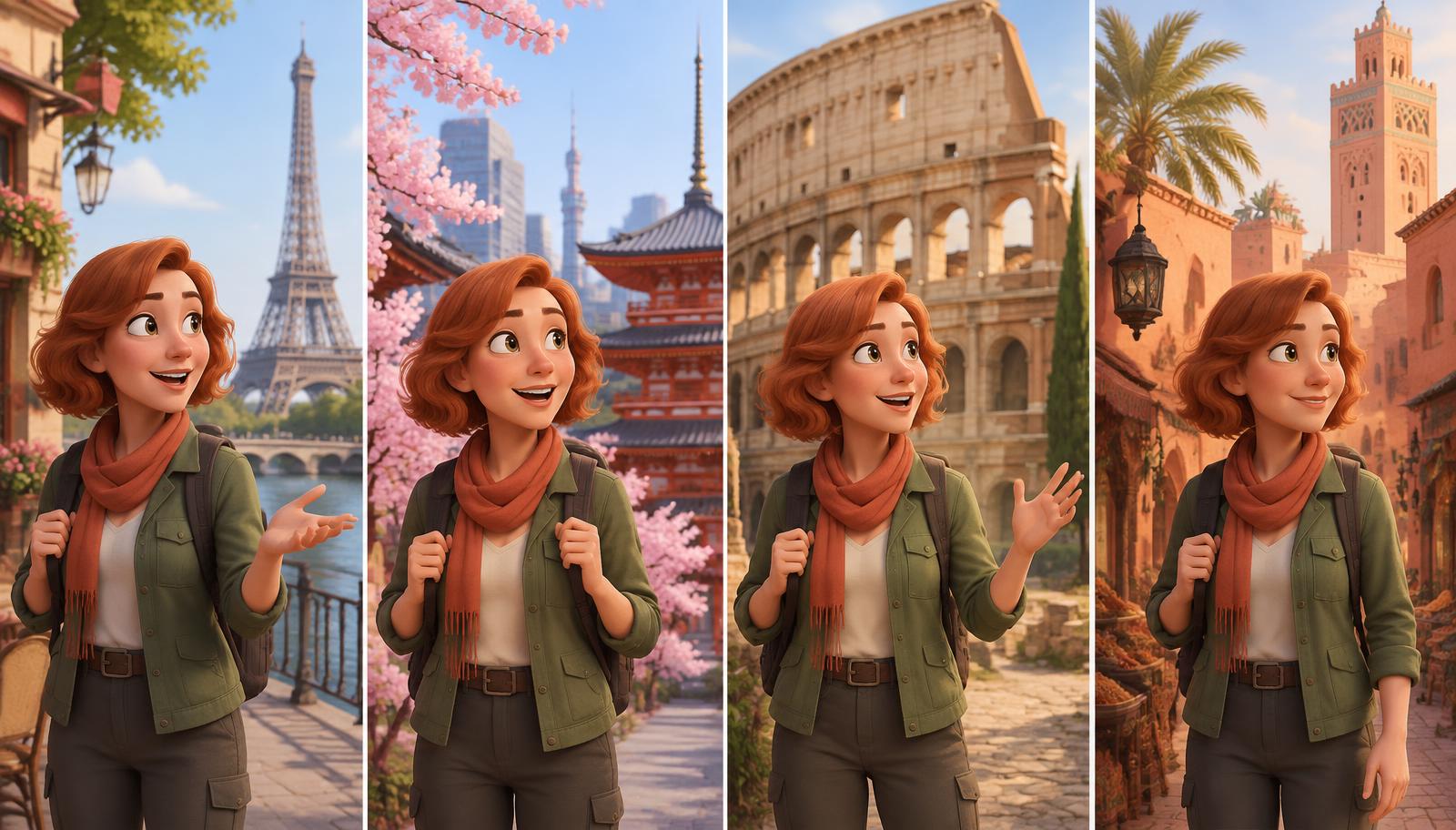 La stessa protagonista animata nelle versioni destinate a mercati diversi.
