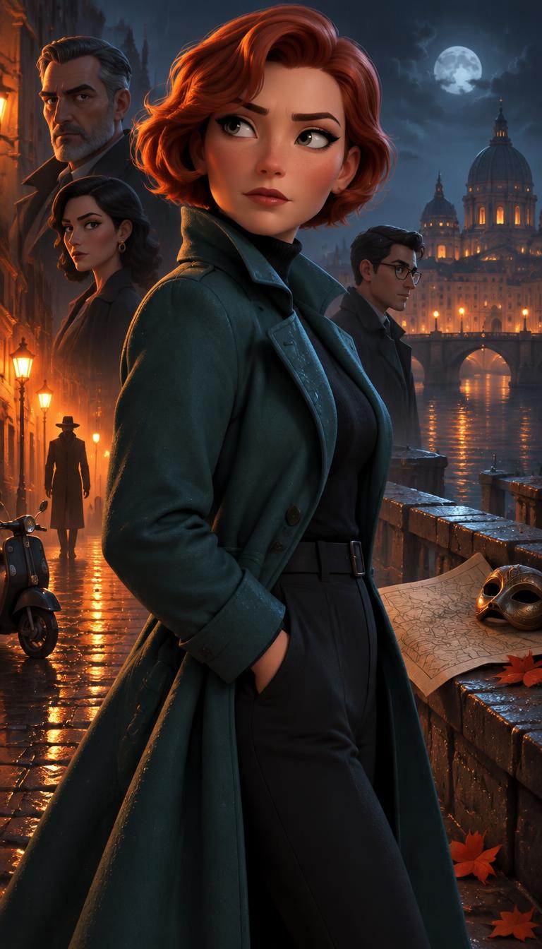 Key art di una serie animata mystery con una detective dai capelli rossi.